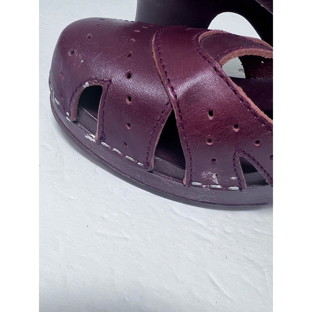 Swedish Hasbeens T-Strap Luxury Clogs Brown Leather Wood Heel Sandals (41) 9.5 - Picture 9 of 10